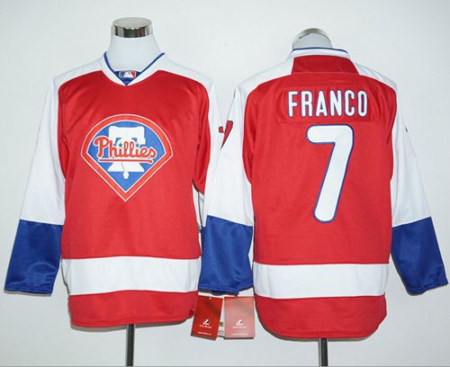 Phillies #7 Maikel Franco Red Long Sleeve Stitched MLB Jersey - Click Image to Close
